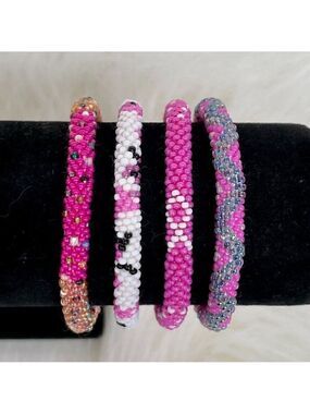 ALL PROFITS TO CHARITY! HAND CRAFTED in Nepal Beaded Bracelets (set of 4) #682